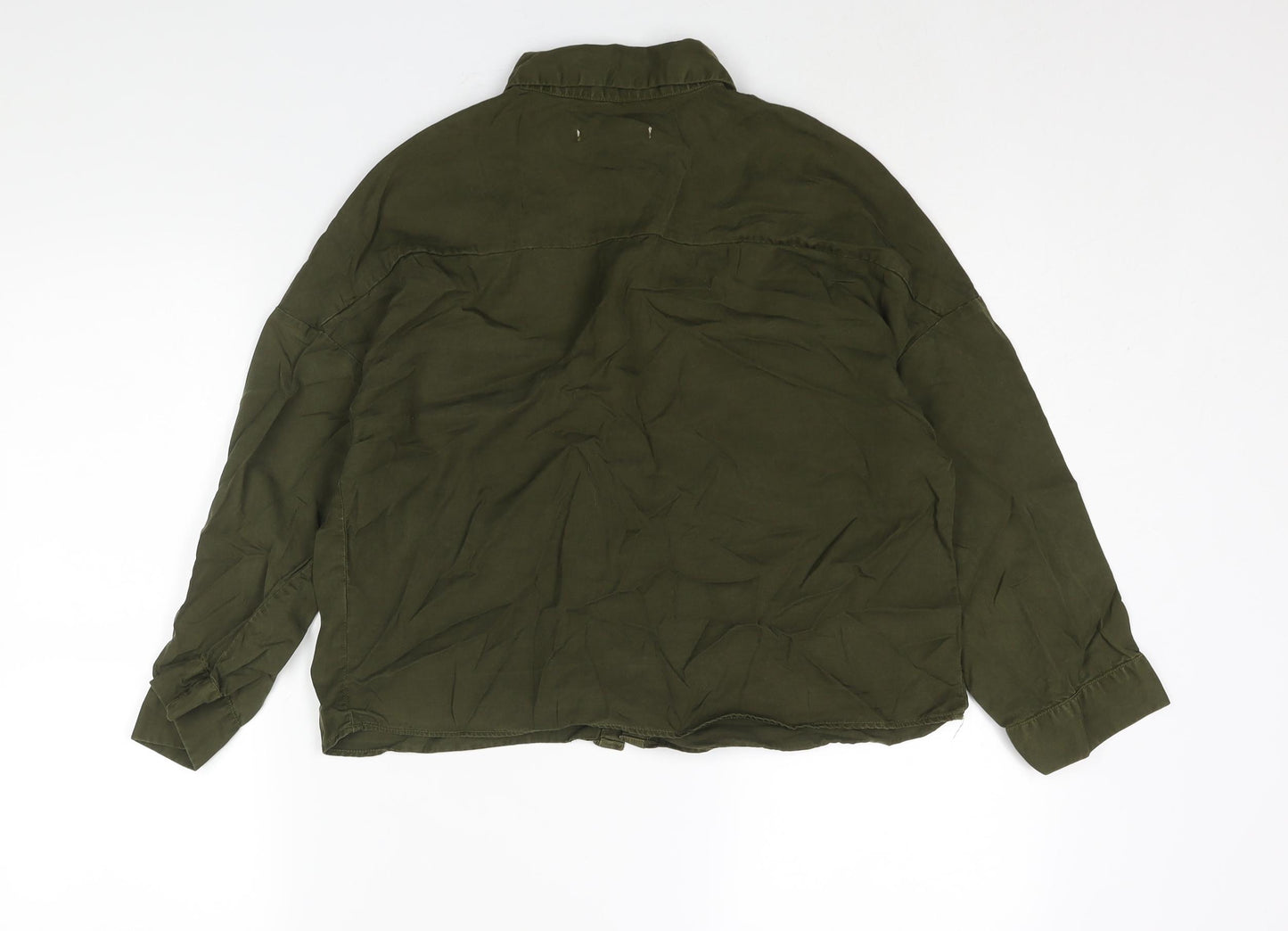 Pull&Bear Womens Green Lyocell Basic Button-Up Size S Collared