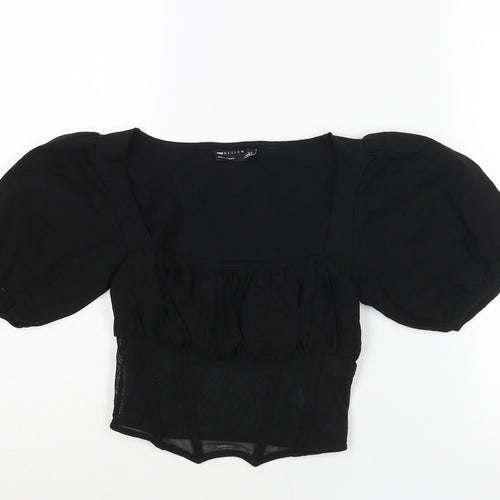 ASOS Womens Black Cotton Cropped Blouse Size 6 Square Neck - Mesh Corset Detail