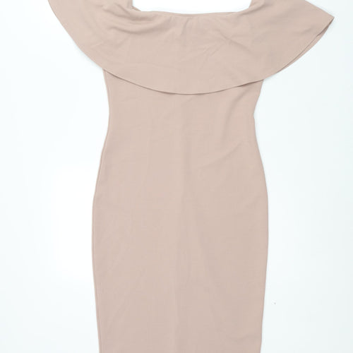 River Island Womens Pink Polyester Pencil Dress Size 10 Boat Neck Pullover