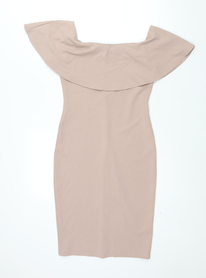 River Island Womens Pink Polyester Pencil Dress Size 10 Boat Neck Pullover