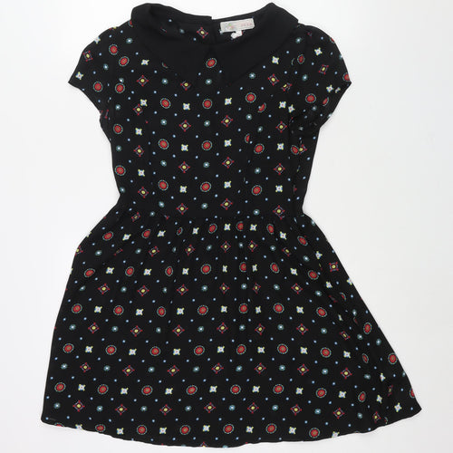 Cameo Rose Womens Black Geometric Polyester A-Line Size 10 Collared Zip