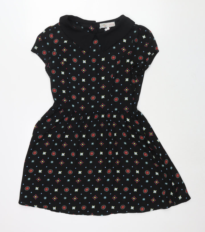 Cameo Rose Womens Black Geometric Polyester A-Line Size 10 Collared Zip