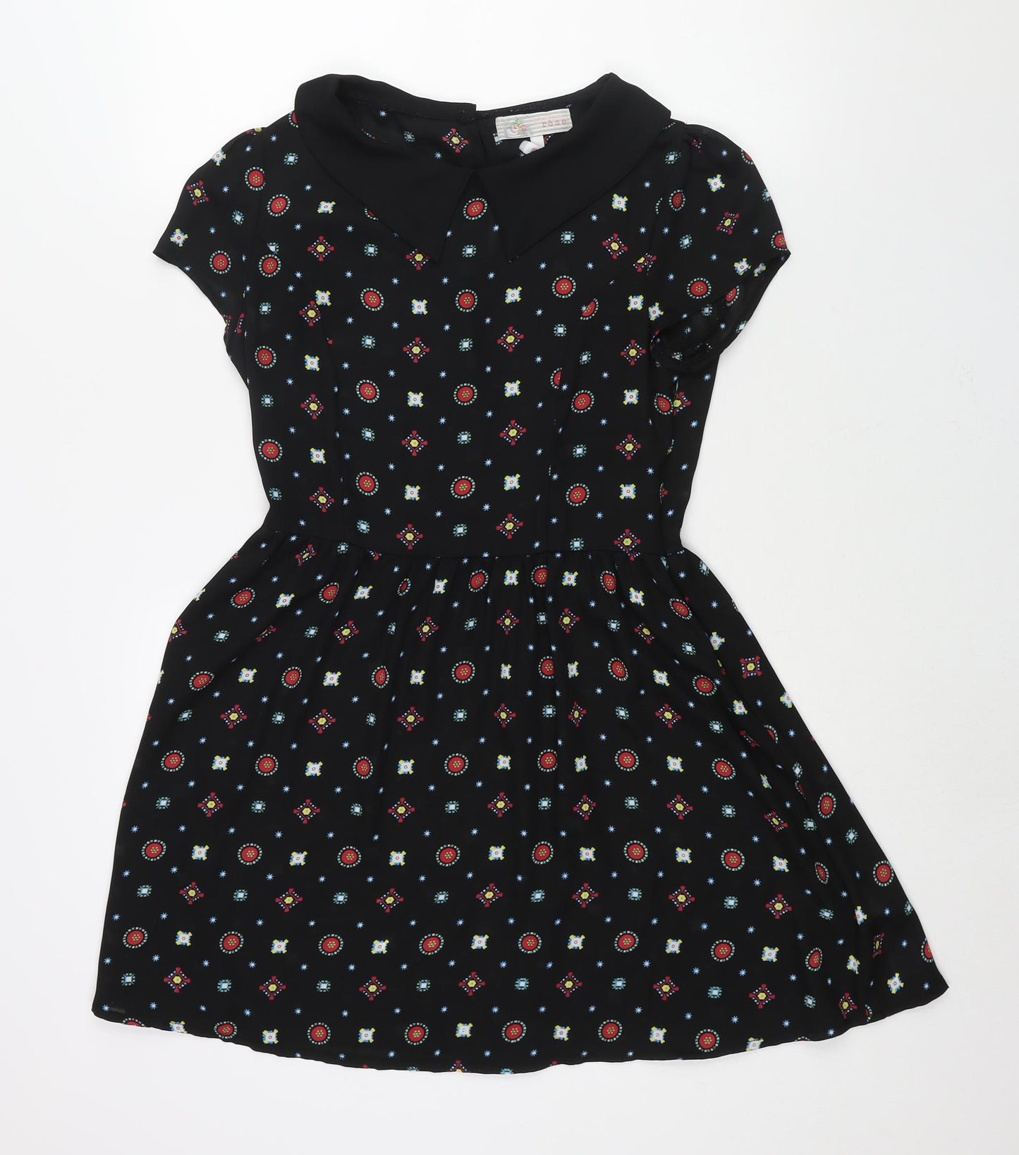 Cameo Rose Womens Black Geometric Polyester A-Line Size 10 Collared Zip