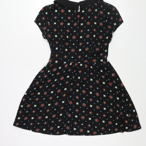 Cameo Rose Womens Black Geometric Polyester A-Line Size 10 Collared Zip