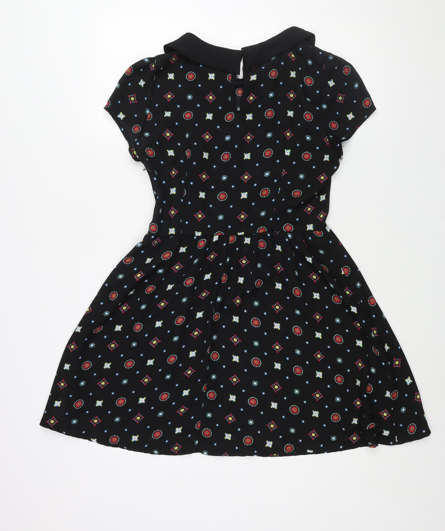 Cameo Rose Womens Black Geometric Polyester A-Line Size 10 Collared Zip
