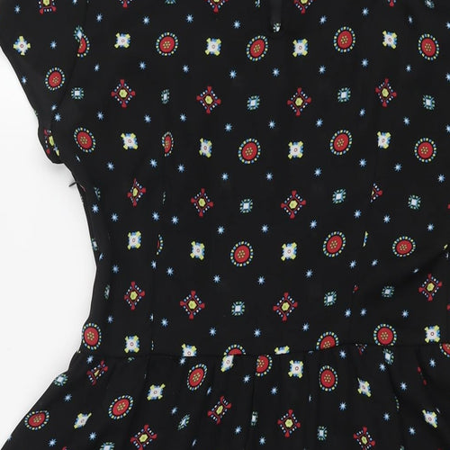 Cameo Rose Womens Black Geometric Polyester A-Line Size 10 Collared Zip