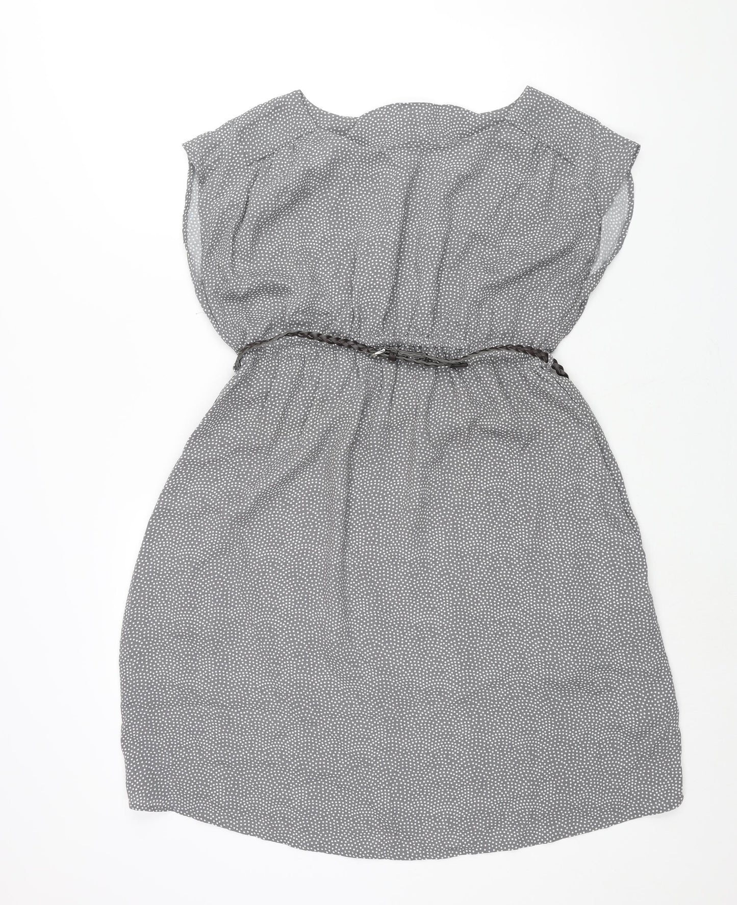 H&M Womens Grey Polka Dot Polyester Shift Size M Round Neck Pullover - Plait Belt