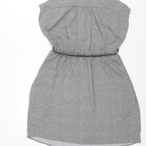 H&M Womens Grey Polka Dot Polyester Shift Size M Round Neck Pullover - Plait Belt
