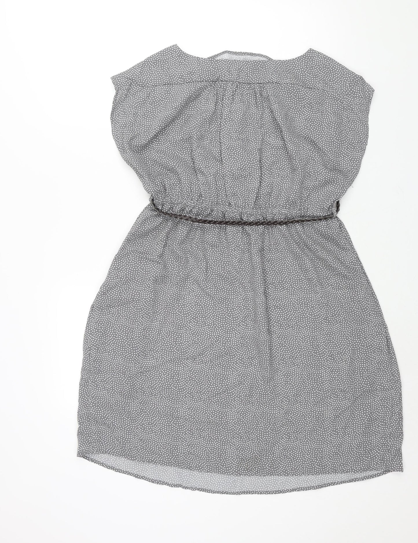 H&M Womens Grey Polka Dot Polyester Shift Size M Round Neck Pullover - Plait Belt