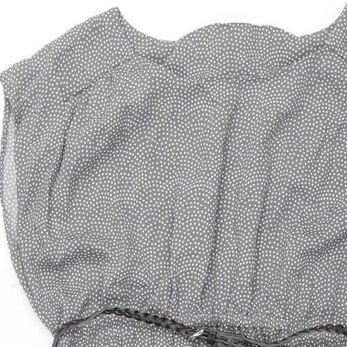 H&M Womens Grey Polka Dot Polyester Shift Size M Round Neck Pullover - Plait Belt