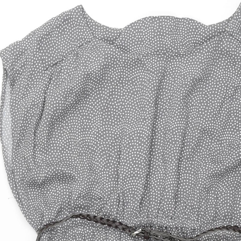 H&M Womens Grey Polka Dot Polyester Shift Size M Round Neck Pullover - Plait Belt