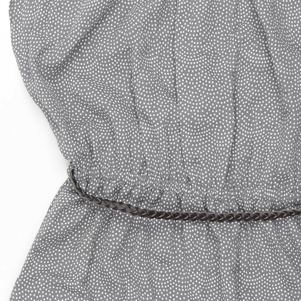H&M Womens Grey Polka Dot Polyester Shift Size M Round Neck Pullover - Plait Belt