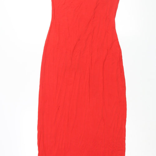 Cover Story Womens Red Viscose Maxi Size M Round Neck Button