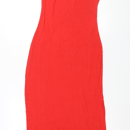 Cover Story Womens Red Viscose Maxi Size M Round Neck Button