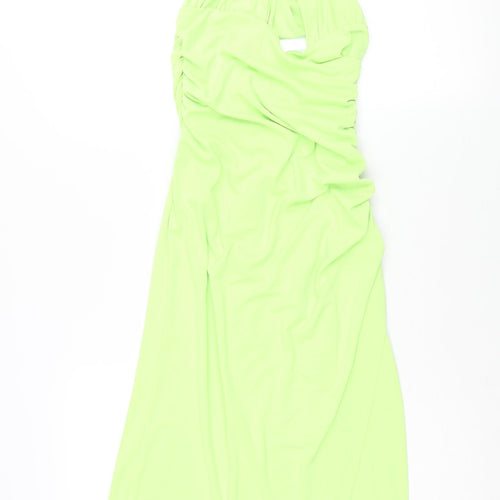 Zara Womens Green Polyester Maxi Size M Halter Tie - Rouched