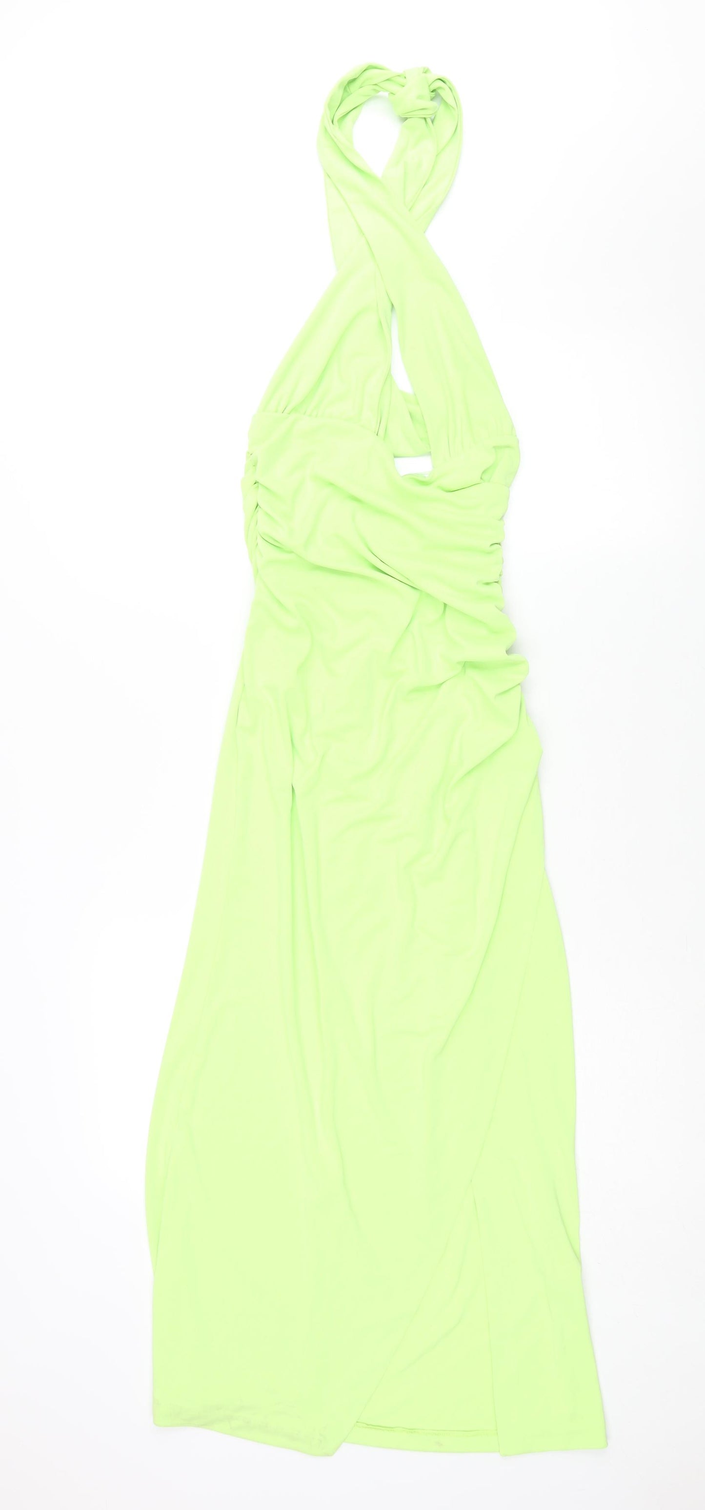 Zara Womens Green Polyester Maxi Size M Halter Tie - Rouched
