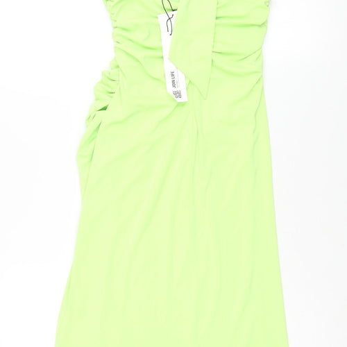 Zara Womens Green Polyester Maxi Size M Halter Tie - Rouched