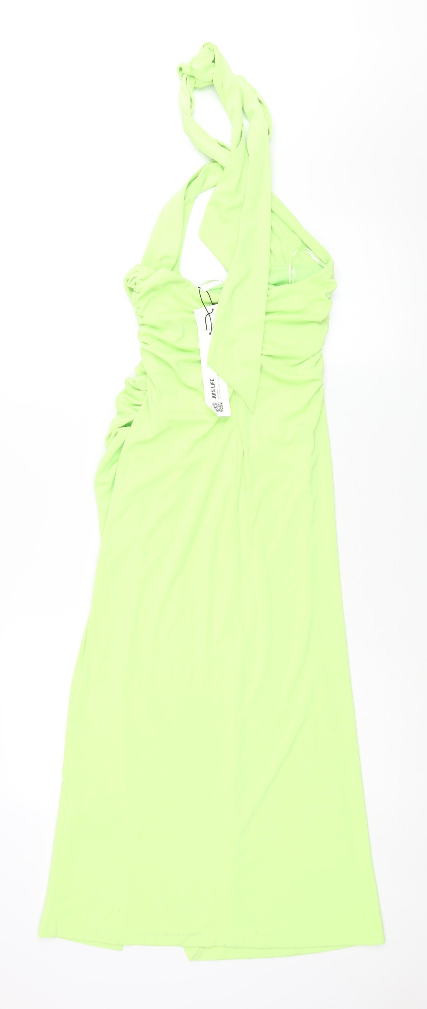 Zara Womens Green Polyester Maxi Size M Halter Tie - Rouched