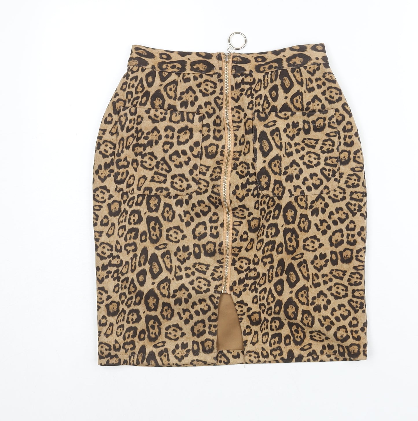 Ma Womens Brown Animal Print Polyester Straight & Pencil Skirt Size S Zip - Jaguar Print