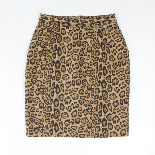 Ma Womens Brown Animal Print Polyester Straight & Pencil Skirt Size S Zip - Jaguar Print