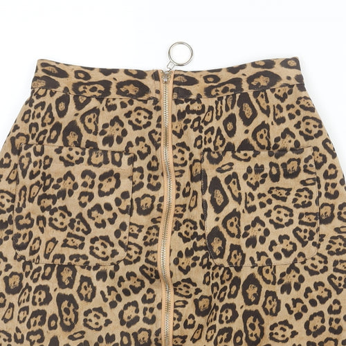 Ma Womens Brown Animal Print Polyester Straight & Pencil Skirt Size S Zip - Jaguar Print