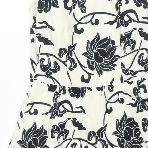 VILA Womens Ivory Geometric Cotton Shift Size XS V-Neck Zip - Lace Hem