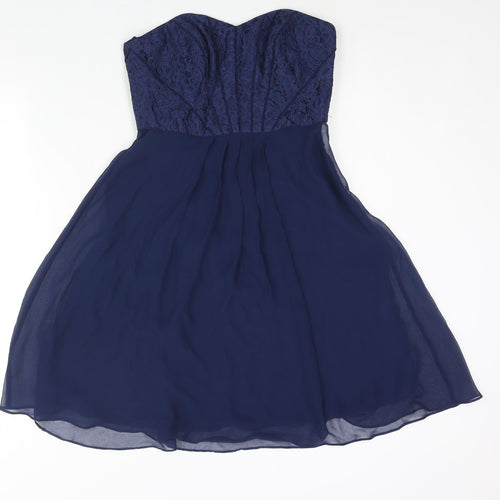 Coast Womens Blue Polyester Fit & Flare Size 10 Sweetheart Zip - Lace Bodice