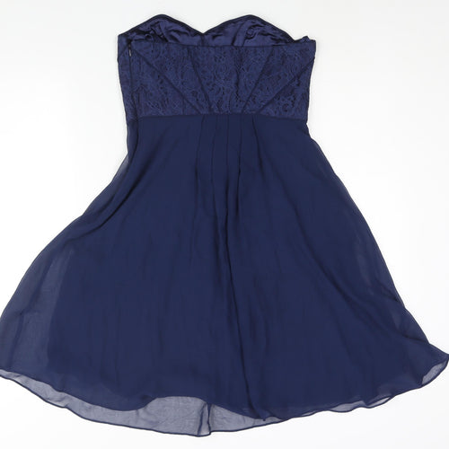 Coast Womens Blue Polyester Fit & Flare Size 10 Sweetheart Zip - Lace Bodice