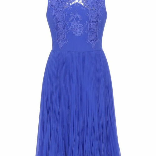 Oasis Womens Blue Polyester Sheath Size 8 Round Neck Zip - Lace Detail Pleated