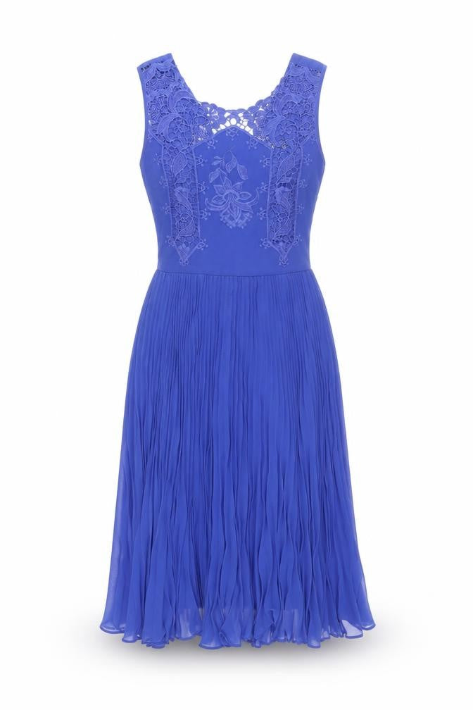 Oasis Womens Blue Polyester Sheath Size 8 Round Neck Zip - Lace Detail Pleated