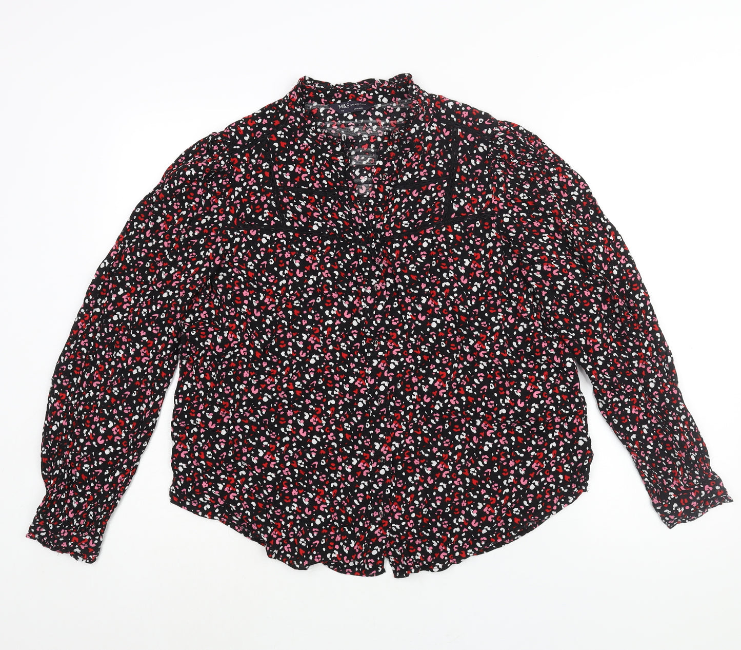 Marks and Spencer Womens Multicoloured Geometric Viscose Basic Blouse Size 14 V-Neck - Lace Detail