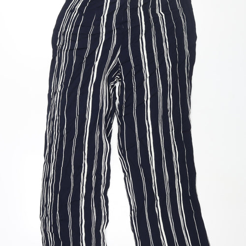 Lecomte Womens Blue Striped Viscose Trousers Size 8 L29 in Regular Zip