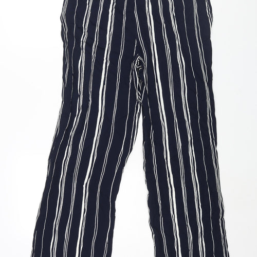 Lecomte Womens Blue Striped Viscose Trousers Size 8 L29 in Regular Zip