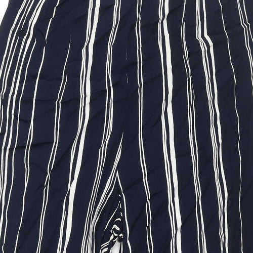 Lecomte Womens Blue Striped Viscose Trousers Size 8 L29 in Regular Zip