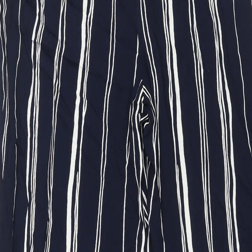 Lecomte Womens Blue Striped Viscose Trousers Size 8 L29 in Regular Zip
