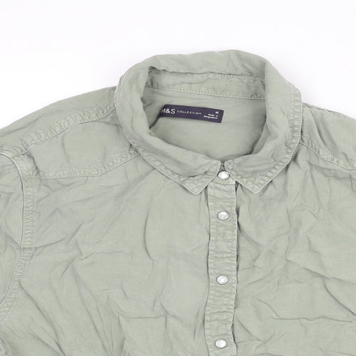 Marks and Spencer Womens Green Lyocell Basic Button-Up Size 16 Collared