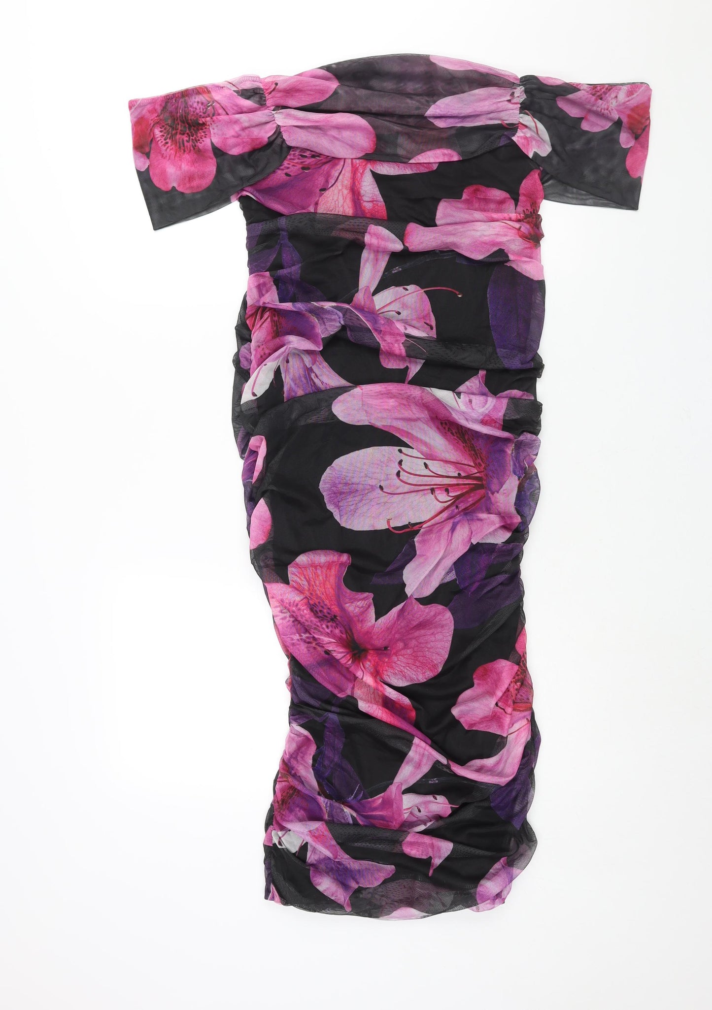 Boohoo Womens Multicoloured Floral Polyester Bodycon Size 10 Off the Shoulder Pullover - Rouched