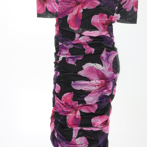 Boohoo Womens Multicoloured Floral Polyester Bodycon Size 10 Off the Shoulder Pullover - Rouched