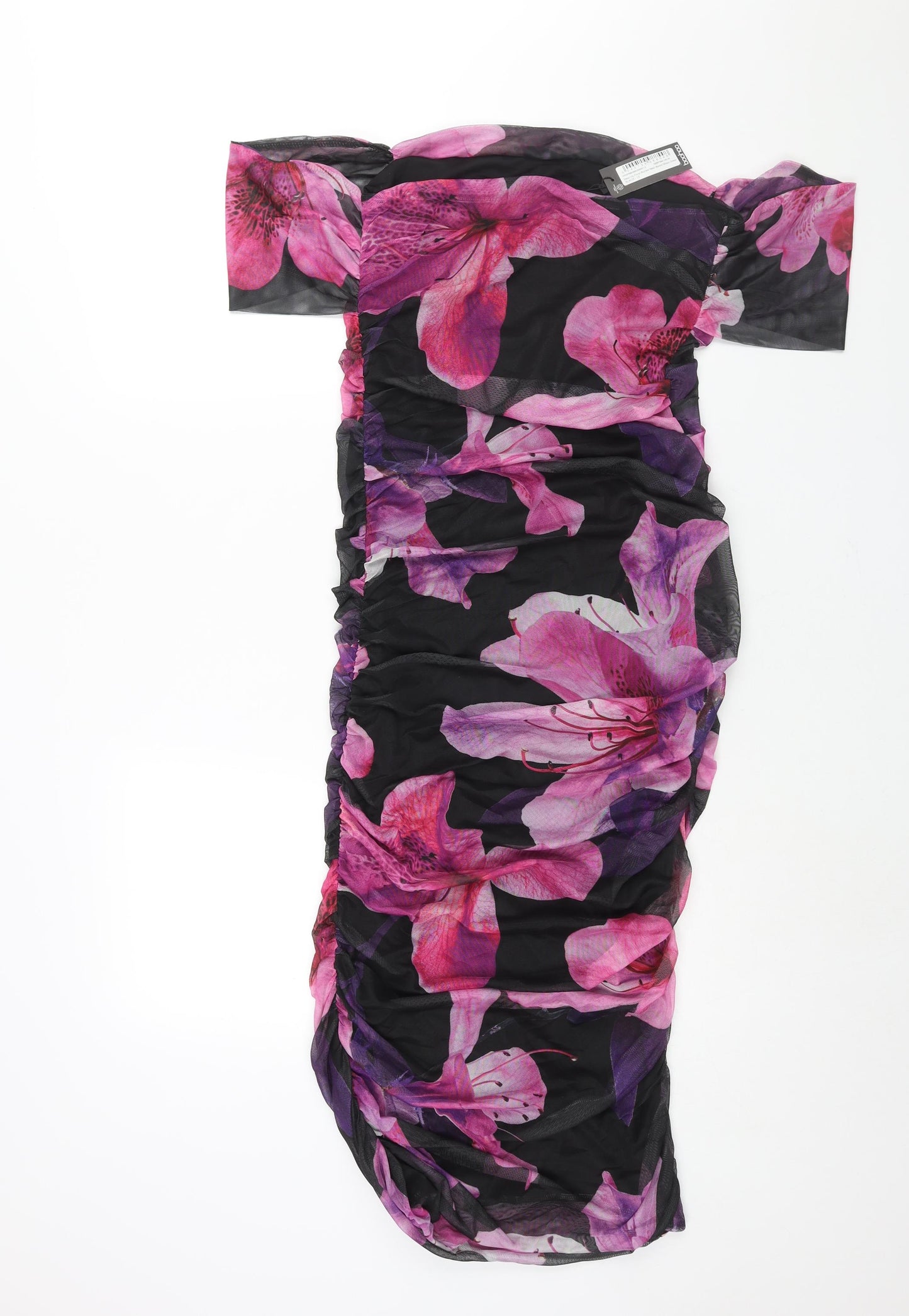 Boohoo Womens Multicoloured Floral Polyester Bodycon Size 10 Off the Shoulder Pullover - Rouched