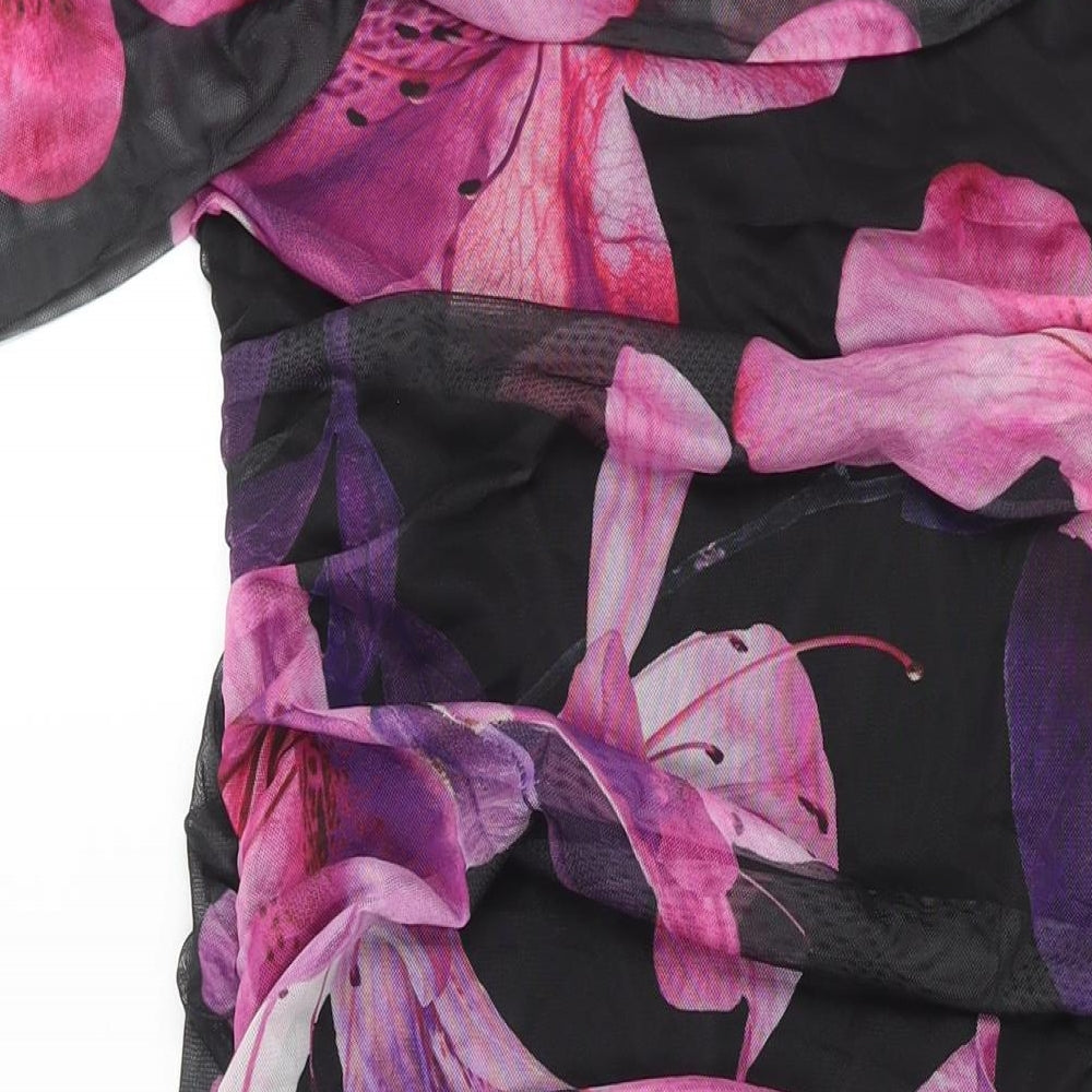 Boohoo Womens Multicoloured Floral Polyester Bodycon Size 10 Off the Shoulder Pullover - Rouched