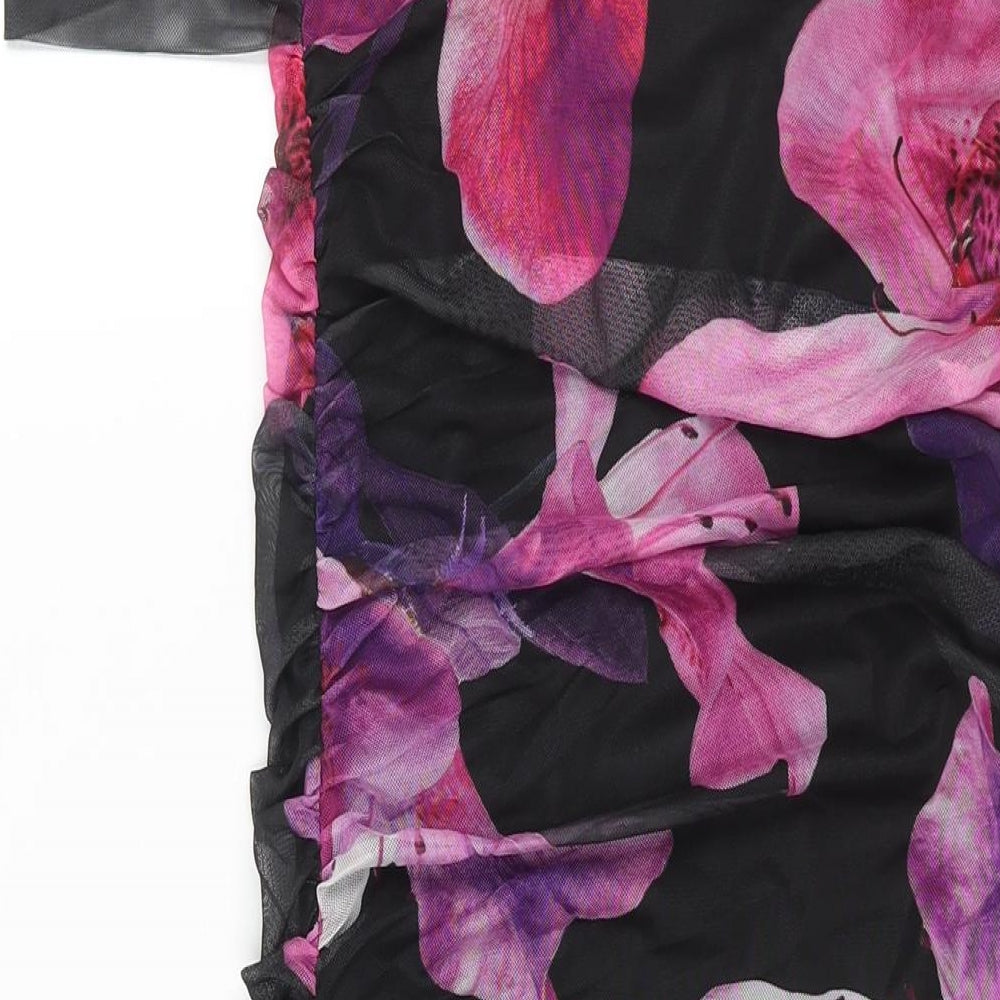 Boohoo Womens Multicoloured Floral Polyester Bodycon Size 10 Off the Shoulder Pullover - Rouched
