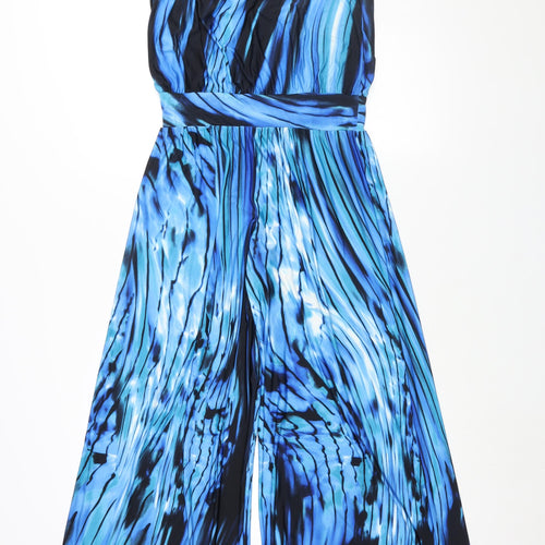 S-Twelve Womens Blue Geometric Polyester Jumpsuit One-Piece Size S L29 in Pullover - Rhinestone Detail