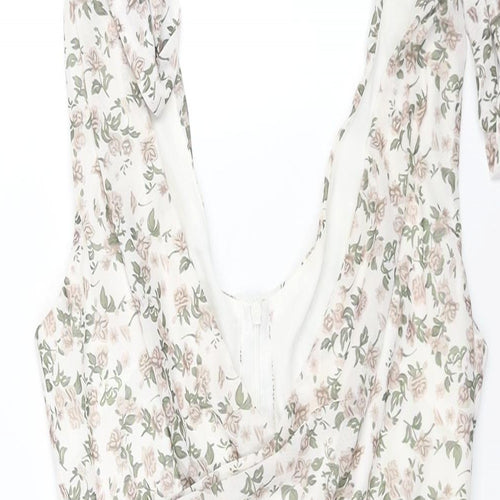 PRETTYLITTLETHING Womens Multicoloured Floral Polyester Mini Size 10 V-Neck Zip - Rouched Bow