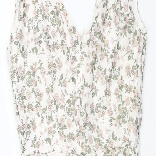 PRETTYLITTLETHING Womens Multicoloured Floral Polyester Mini Size 10 V-Neck Zip - Rouched Bow