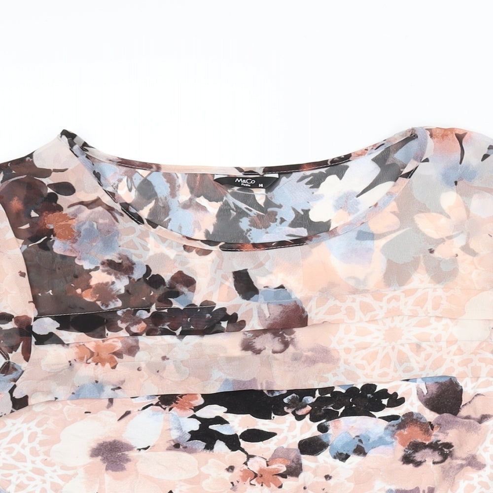 M&Co Womens Multicoloured Floral Polyester Basic Blouse Size 14 Round Neck