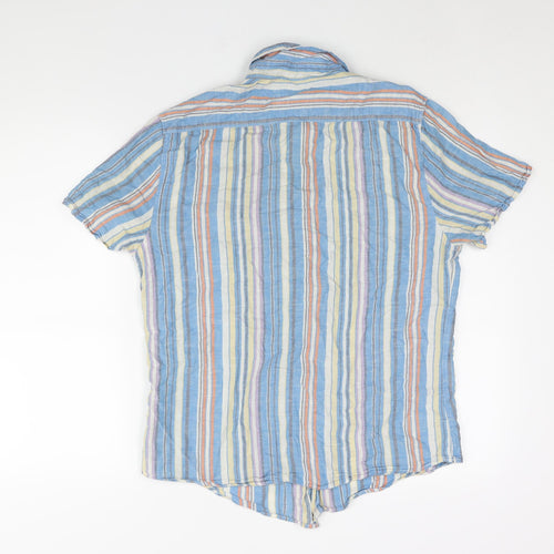 BHS Mens Multicoloured Striped Cotton Button-Up Size M Collared Button