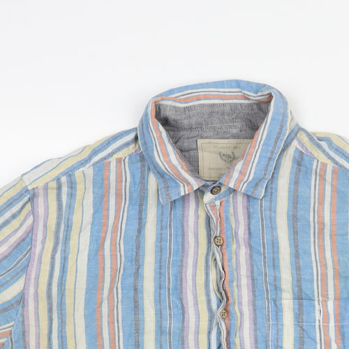 BHS Mens Multicoloured Striped Cotton Button-Up Size M Collared Button