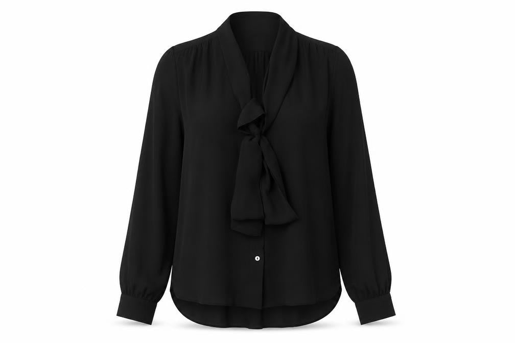 Front view of Adrianna Papell women’s black polyester basic blouse, size M, v-neck - bow