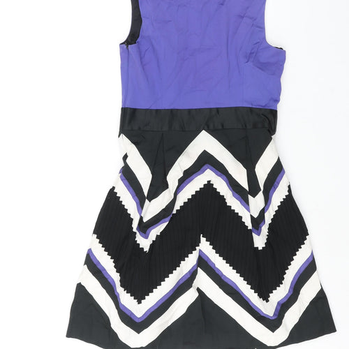 Coast Womens Multicoloured Cotton Shift Size 12 Scoop Neck Zip - Geometric Print