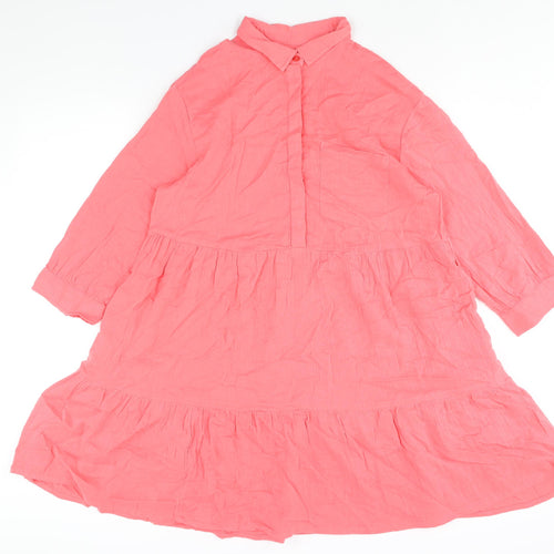 NEXT Womens Pink Cotton Shift Size 12 Collared Button - Smocked